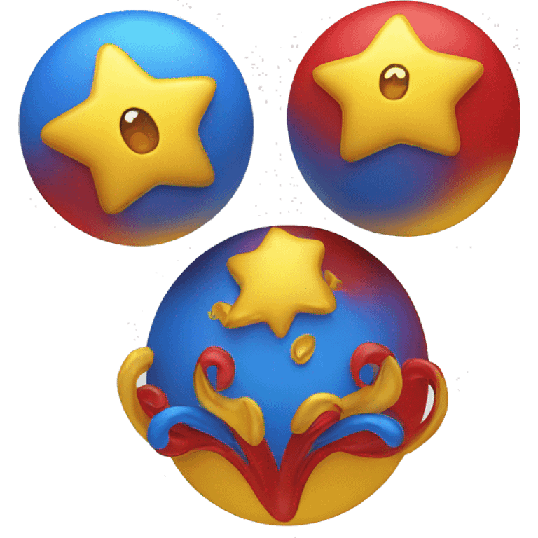 three magic spheres , red blue yellow emoji