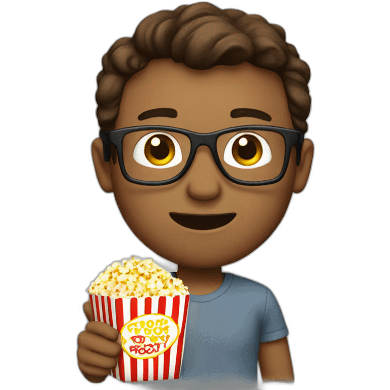 White Male with Brown Hair with Glasses Holding Popcorn emoji