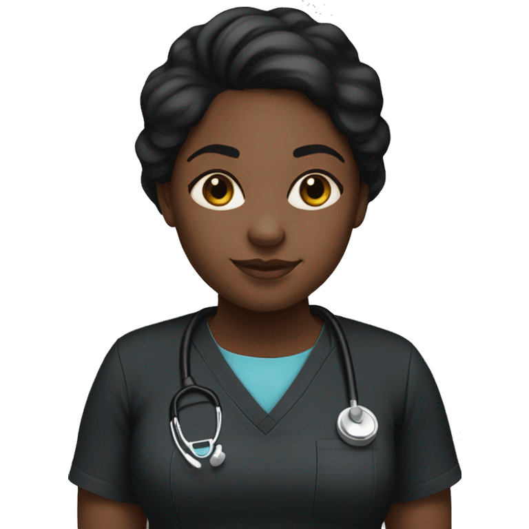 Black girl with middle part and black hair in black scrubs full body no stethoscope  emoji