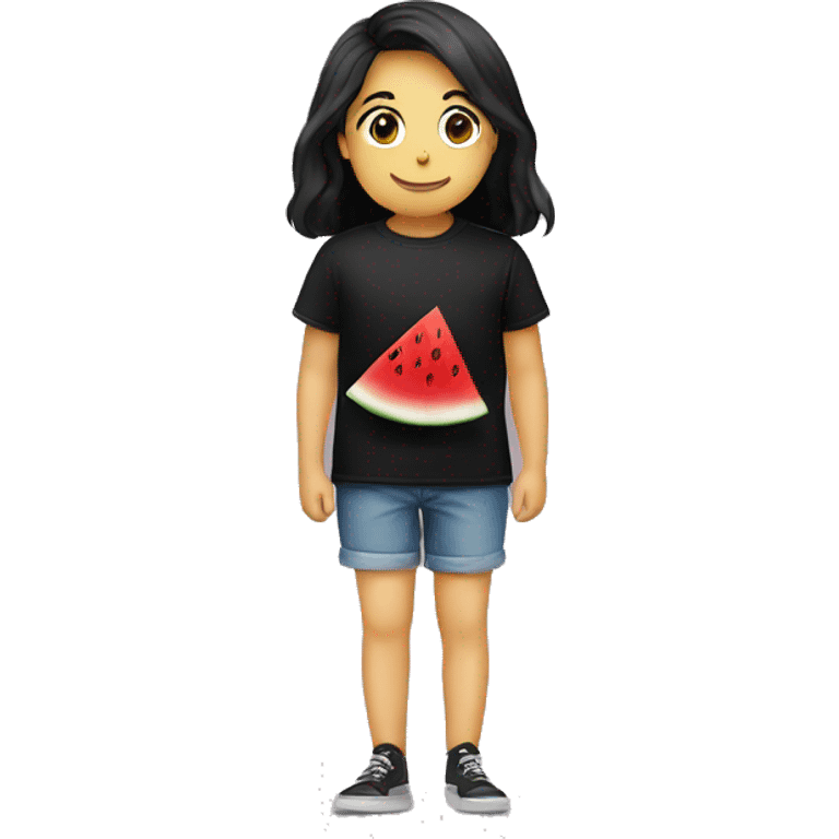 Black Tshirt with an small image of one slice of watermelon in the centre of the Tshirt emoji