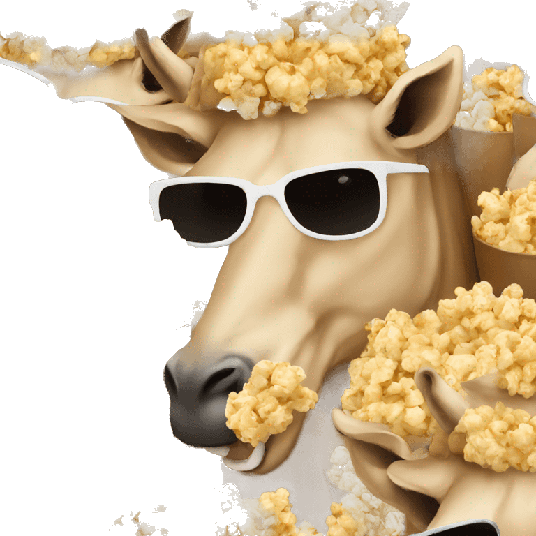 white worker with sunglasses in a camel eating popcorn  emoji