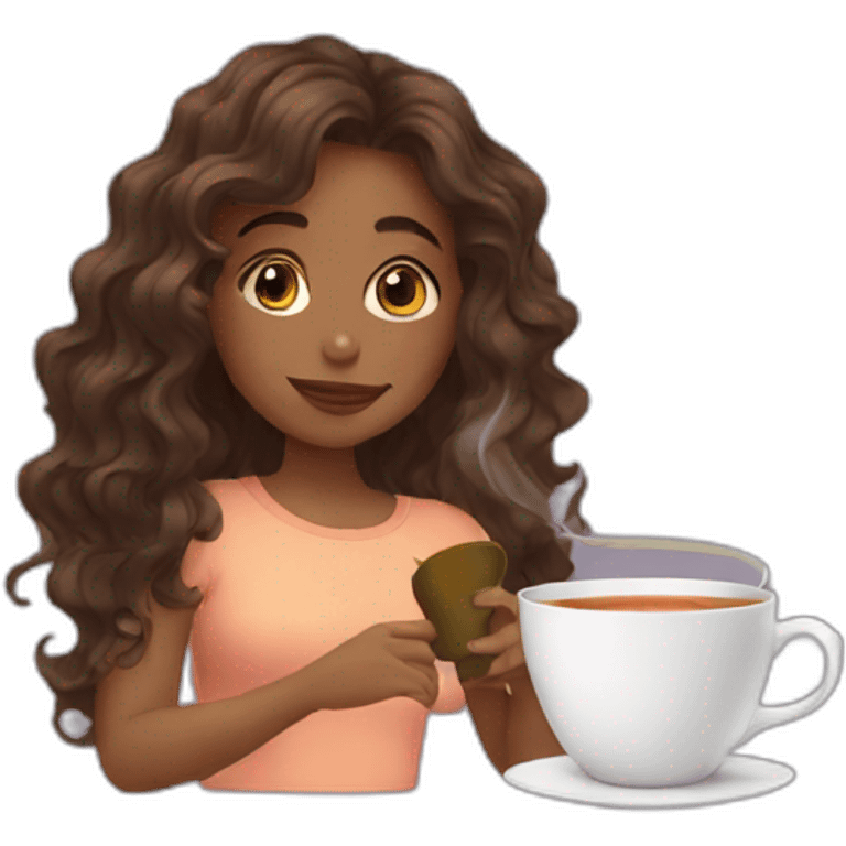 girls with wavy hair drinking tea emoji