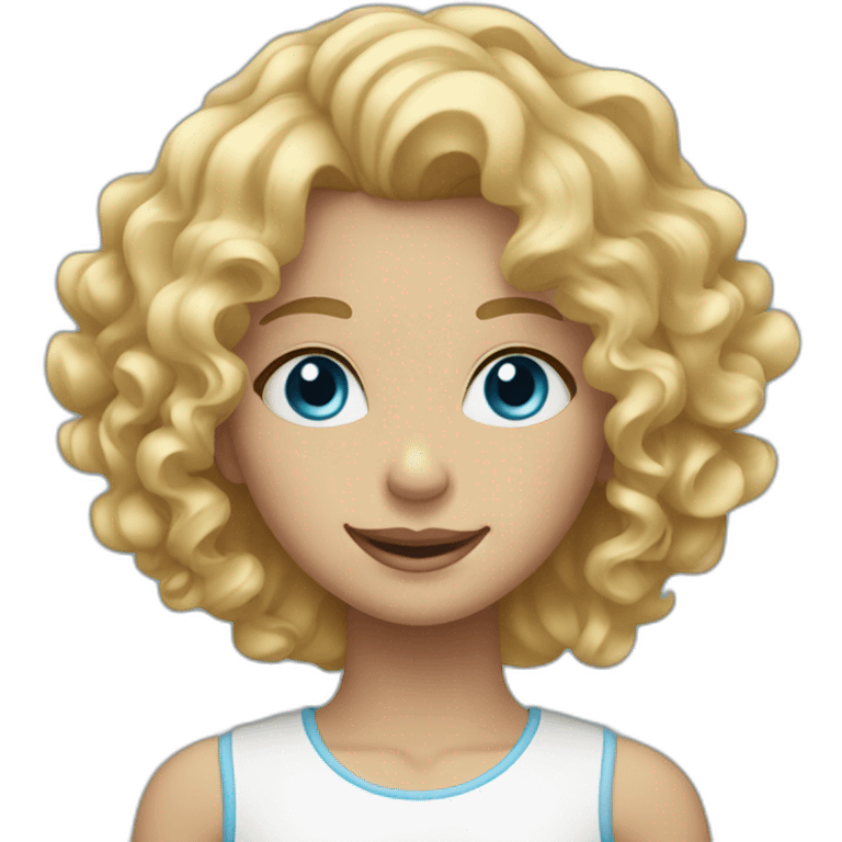 girl with curly blond hair, blue eyes, white teeth emoji