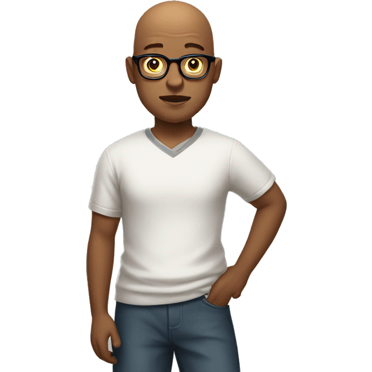 bald boy with glasses shrugging shoulders emoji