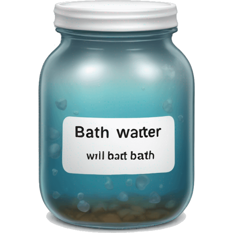 glass jar full of bath water with a label saying bath water emoji