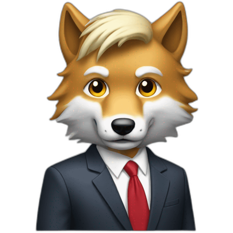 Donald Trump as wolf in suit and hair emoji