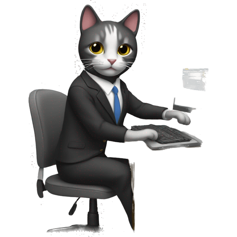 cat in a dress suit working on a computer emoji