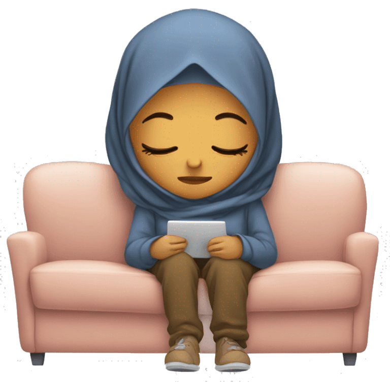 Hijabi-wearing-hoodie-sleeping-on-couch emoji