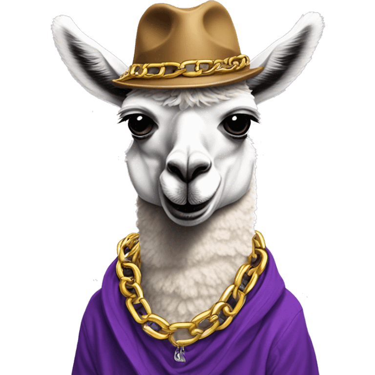 Llama dress like a rapper wearing chain sippin purple juice in a double cup emoji