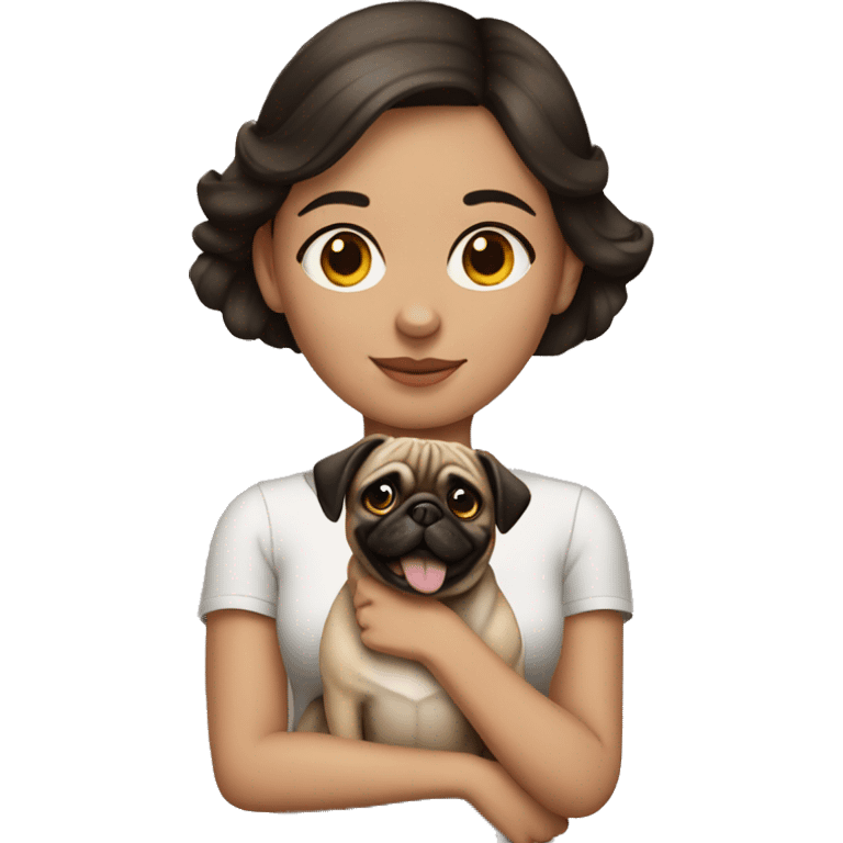 Brunette girl with pug dog emoji