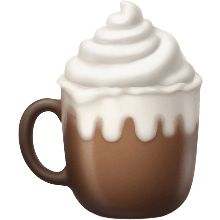 A mug of hot chocolate with marshmallows and whipped cream  emoji