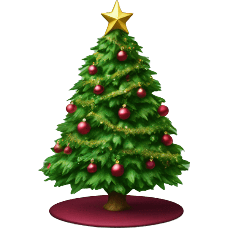 Realistic decorated green and burgundy Christmas tree emoji