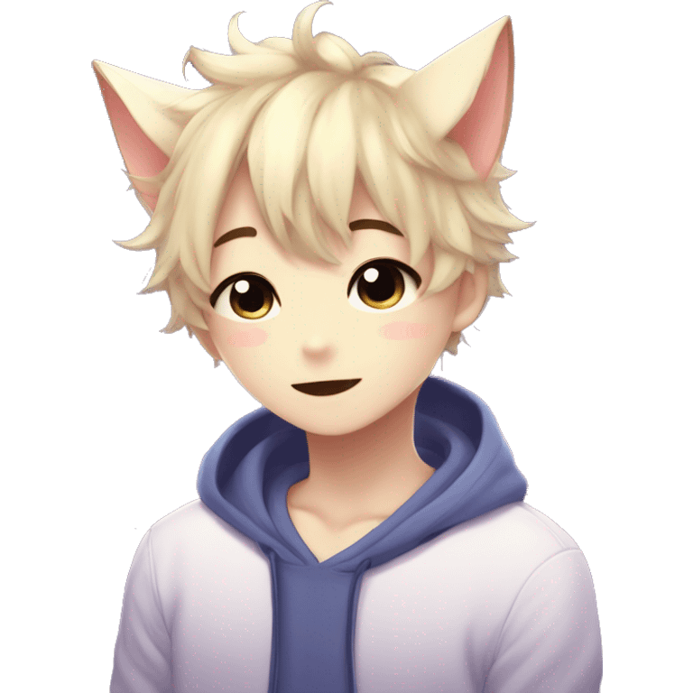 Cute Kawaii Beautiful Gorgeous Sparkly Shin Blushing Anime Style Catboy emoji