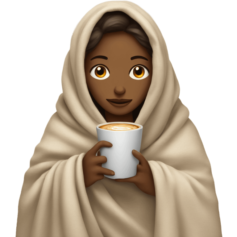 girl inside a blanket sipping coffee eyes closed emoji