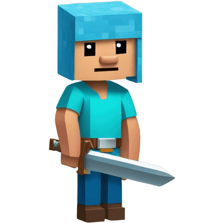 Create an Emote of a family guy minecraft steve with a diamond sword in his hands in Disney Pixar Style looking to the side. Add a plain background. Only show his head. emoji