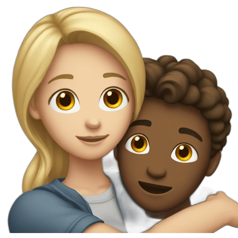 White teen couple hugging emoji