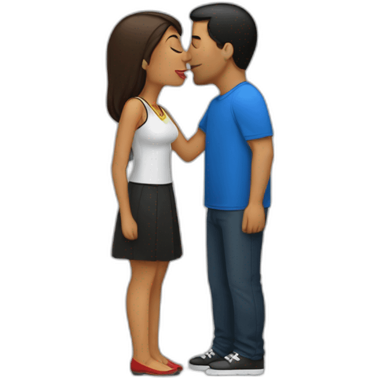 short venezuelan woman kissing tall american man emoji