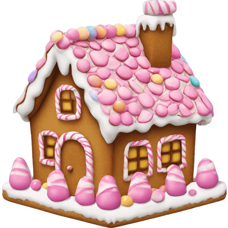 Gingerbread house with pink gumdrops emoji