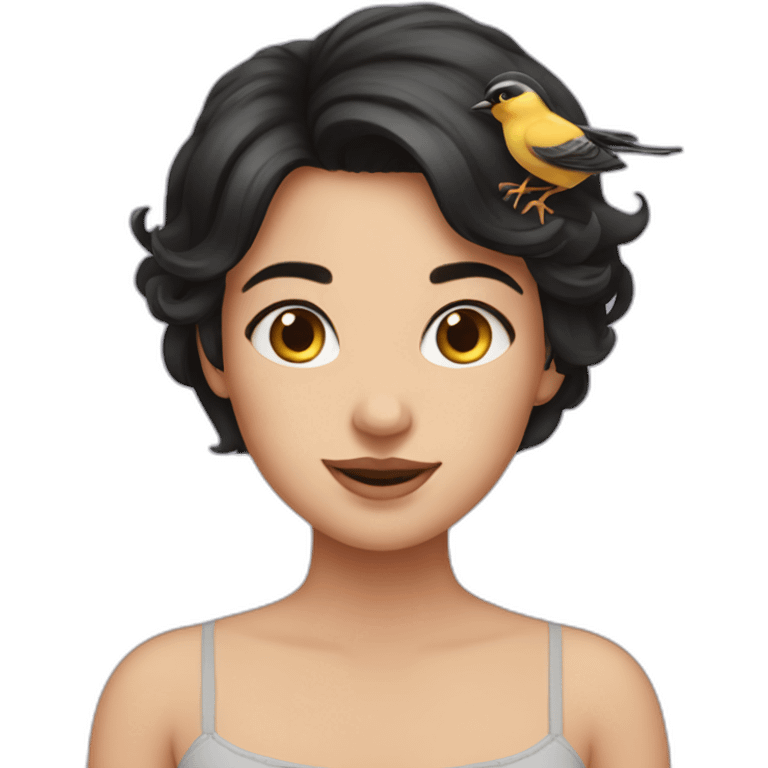 Cute girl with chickadees short dark hair emoji