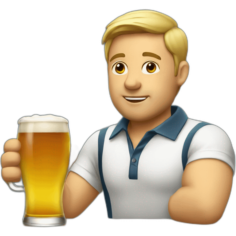 a male executive in polo shirt is drinking beer. emoji