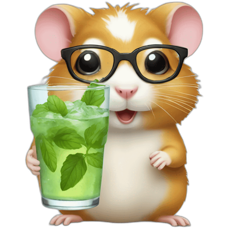 hamster with glasses on a wheel drinking mojito emoji