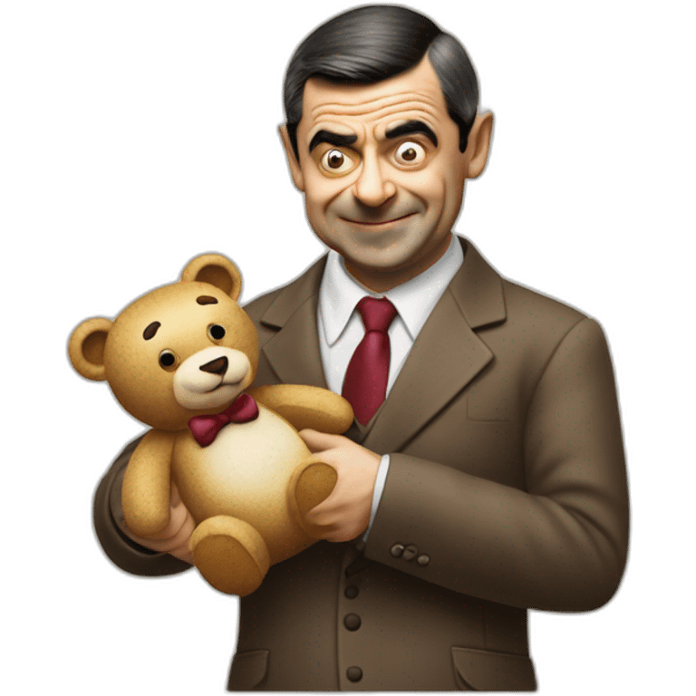 Mr bean holding his teddy like a trophy emoji