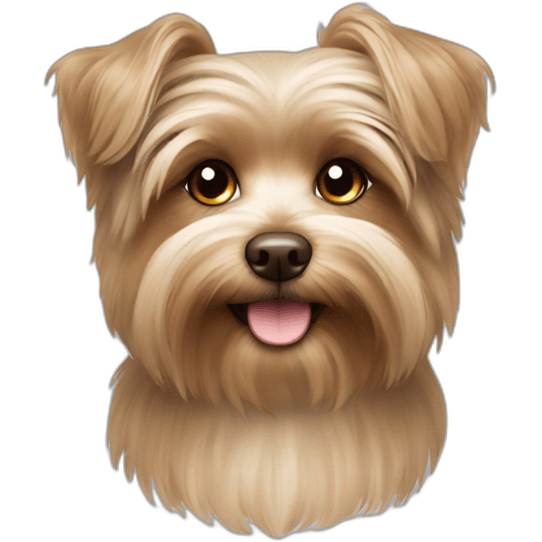 fluffy brown morkie dog with long hair and brown nose and greish ears emoji