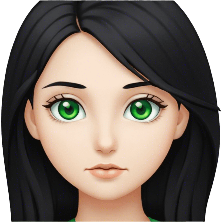 Girl black hair green eyes and long hair emoji