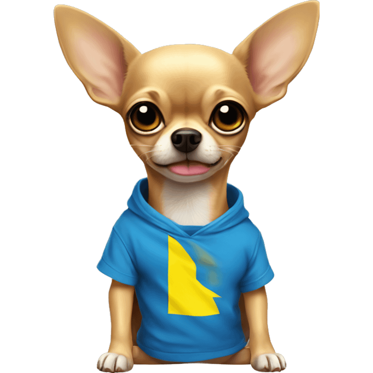 a small chihuahua in a huge t-shirt in the colors of the Ukrainian flag pressed its ears and shook with fear emoji