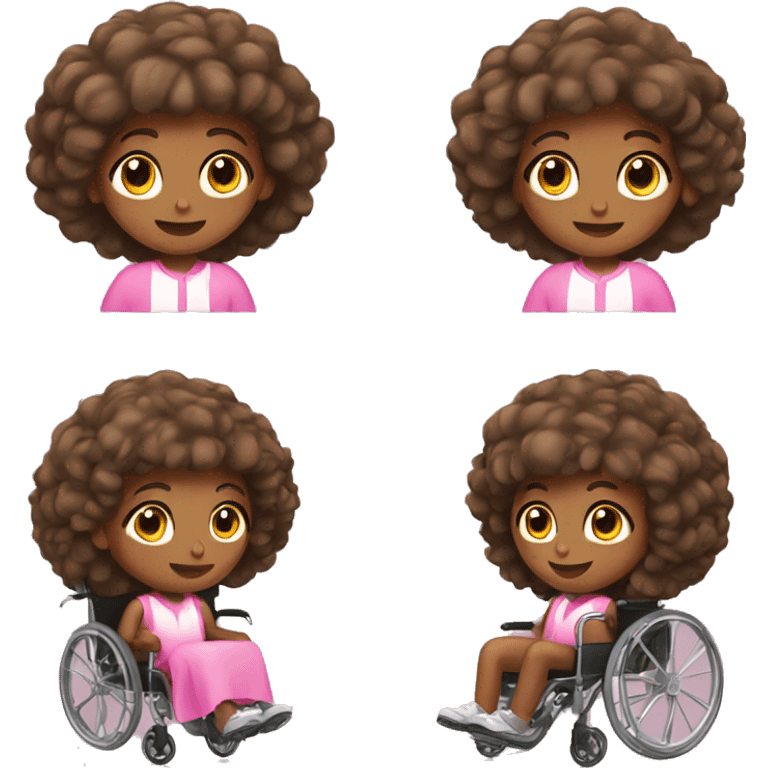 brown girl with bangs in pink wheelchair  emoji