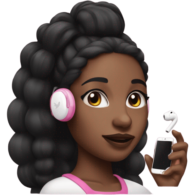 Pink black girl with air pods and iPhone emoji