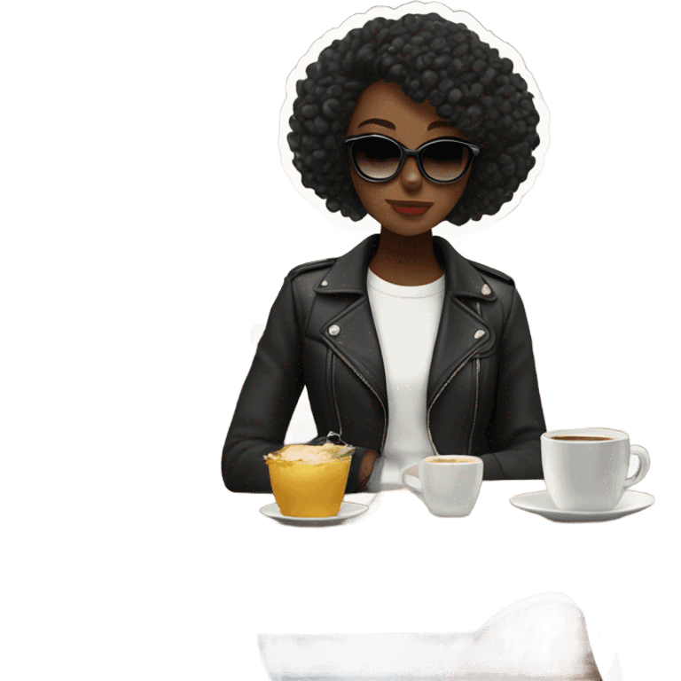 Black girl in Japan in a cafe she’s fashionable and cool her name is Nyla  emoji