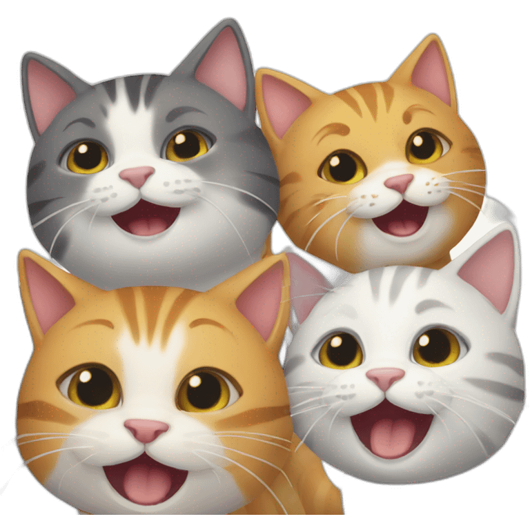 group of happy cats in the party emoji