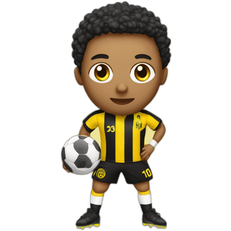 Futbolista con balon y camiseta a rayas amarillas y negras emoji