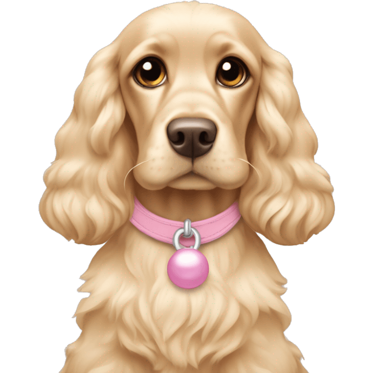 Blond cocker spaniel wearing two light pink sleighbell emoji