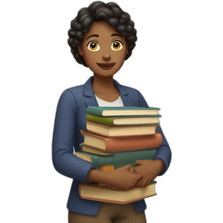 A woman with a pile of books in her arms emoji