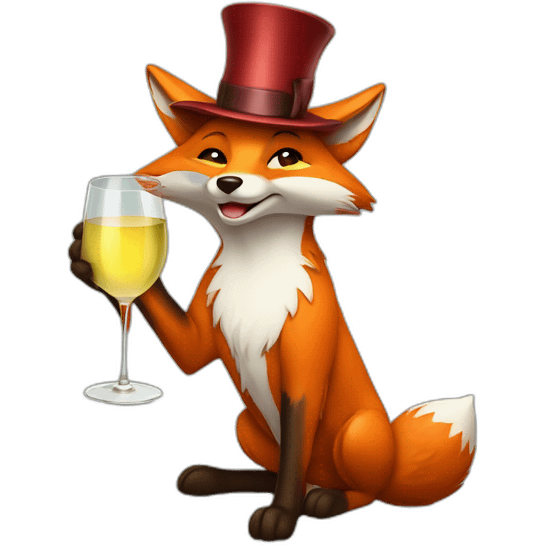 Fox drinking white wine wearing high hat emoji