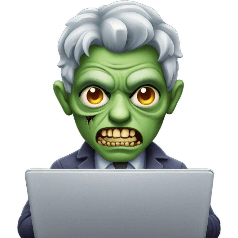 Handsome Zombie typing on laptop evil emoji