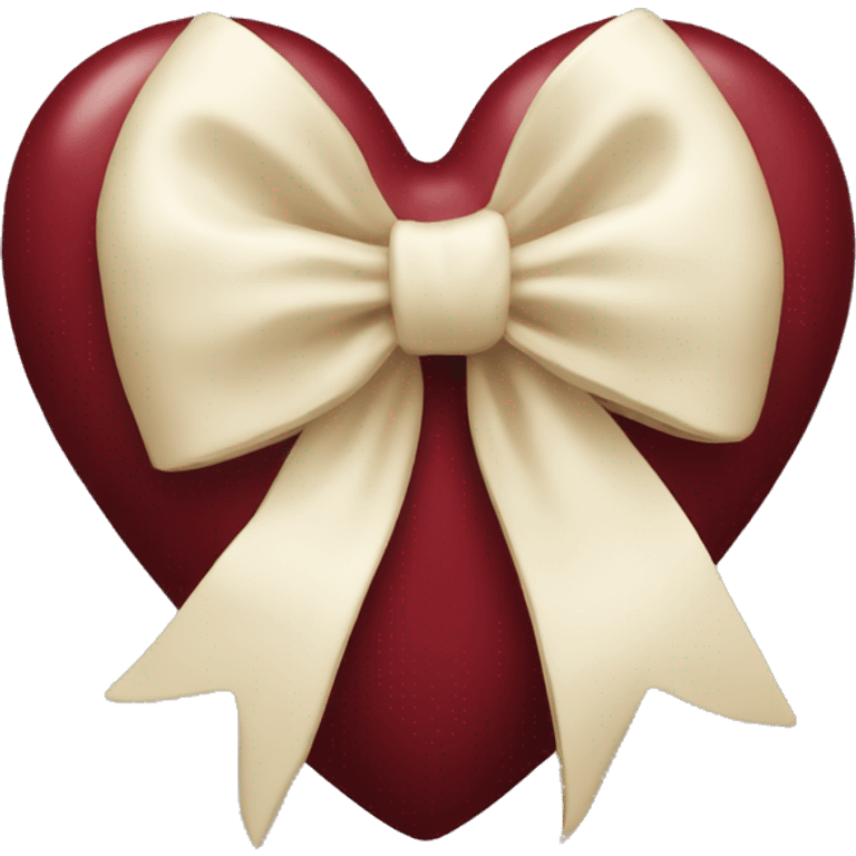 Dark red heart with cream bow emoji