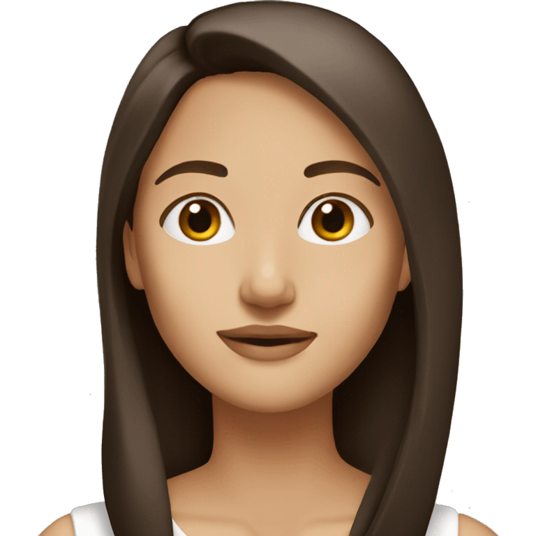 Brunette, straight hair, medium length, brown eyes,  emoji