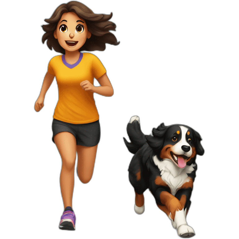 Bernese mountain dog running with girl emoji