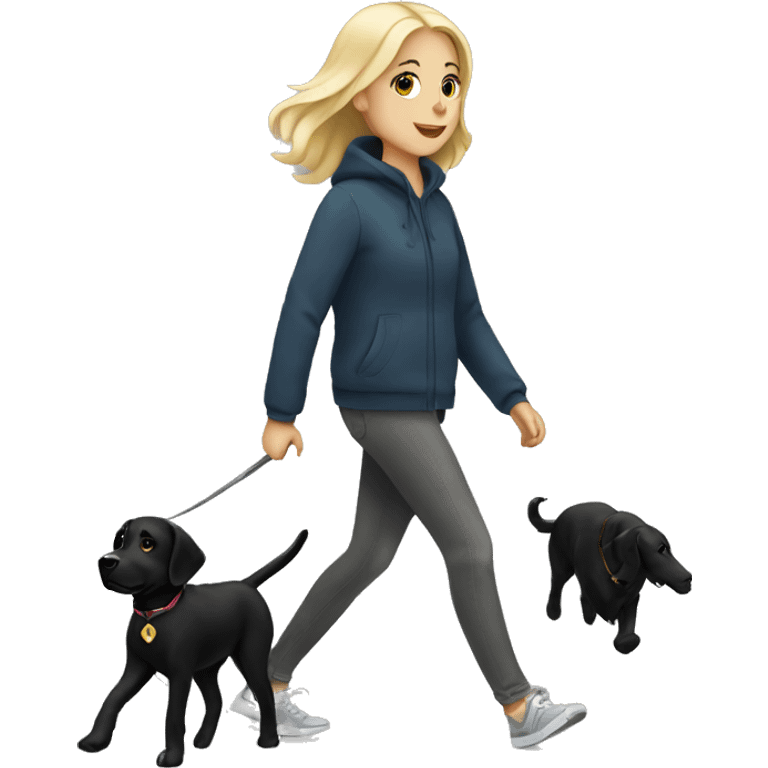 Blonde girl walking black lab emoji