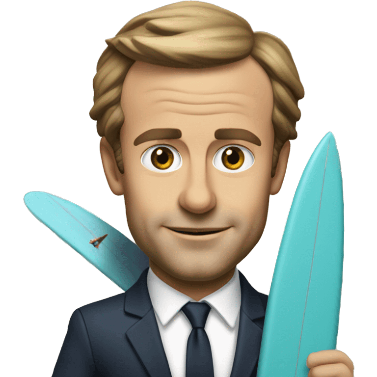 Emanuel macron sur un surf emoji