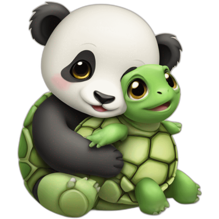 Baby panda hugs baby turtle emoji