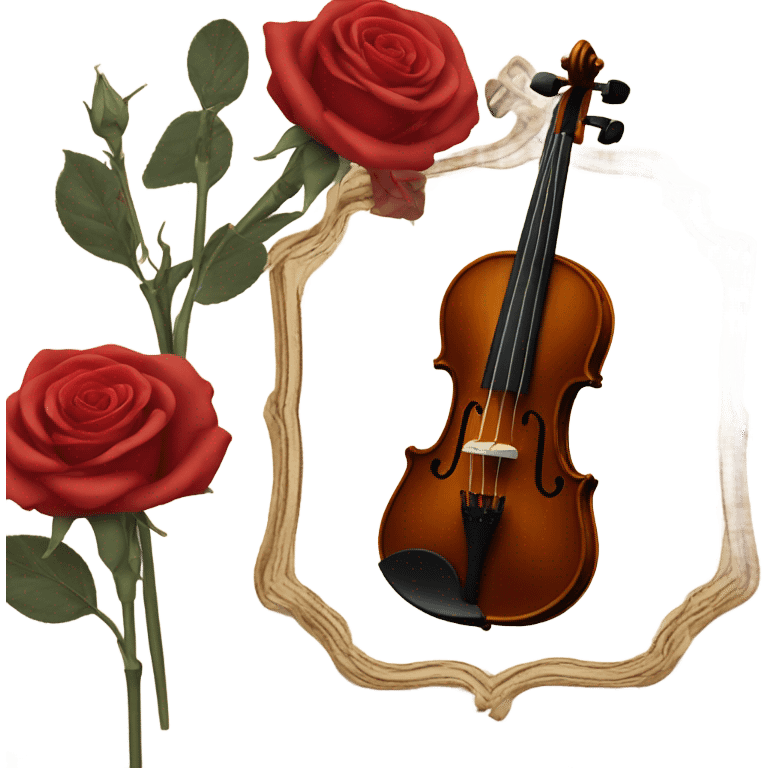 vintage violin and beige red roses emoji