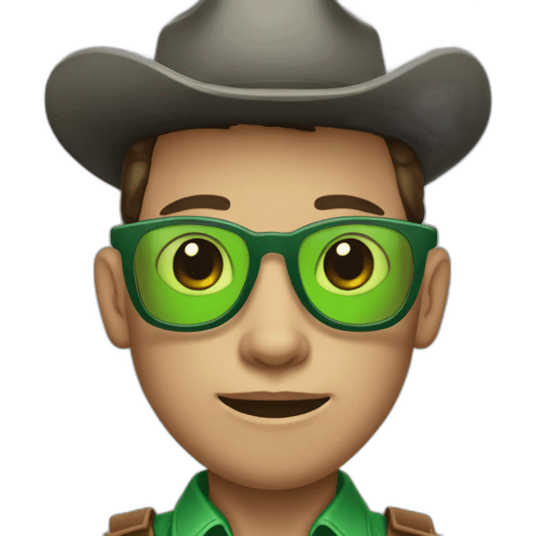 A cow boy with a green skin and a grey glasses emoji