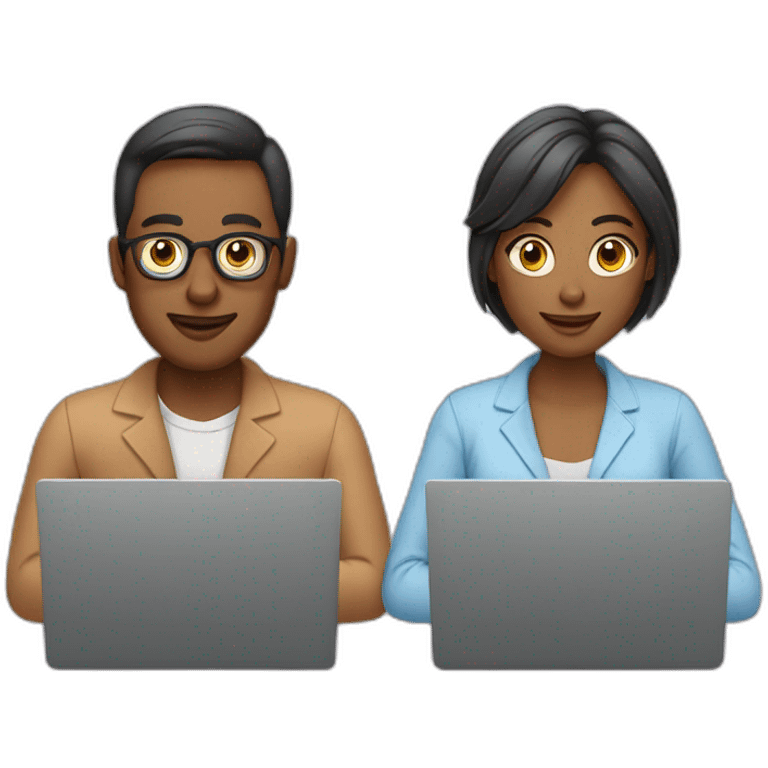 Man and woman each readding from their laptop computers emoji