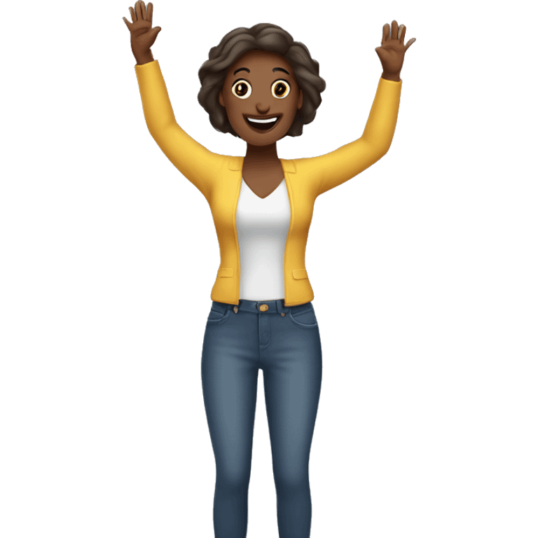 Woman with both hands in the air. Happy, frontal view. Enjoying  emoji