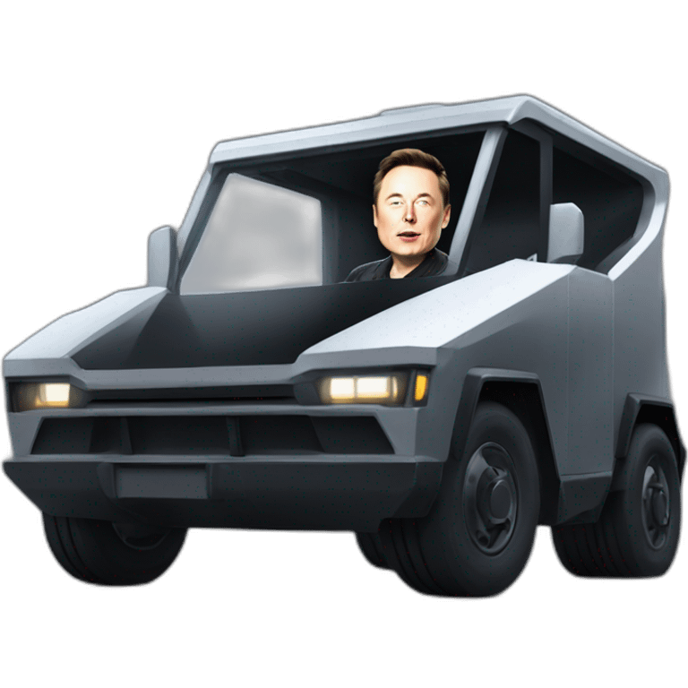 Elon musk riding in a Tesla cyber truck  emoji