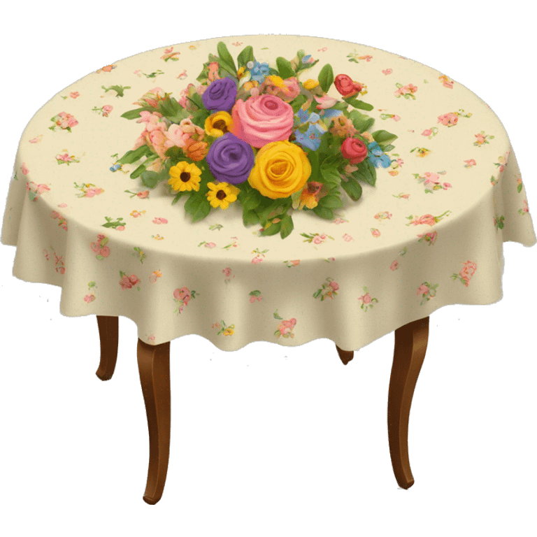 Round table with floral cloth emoji